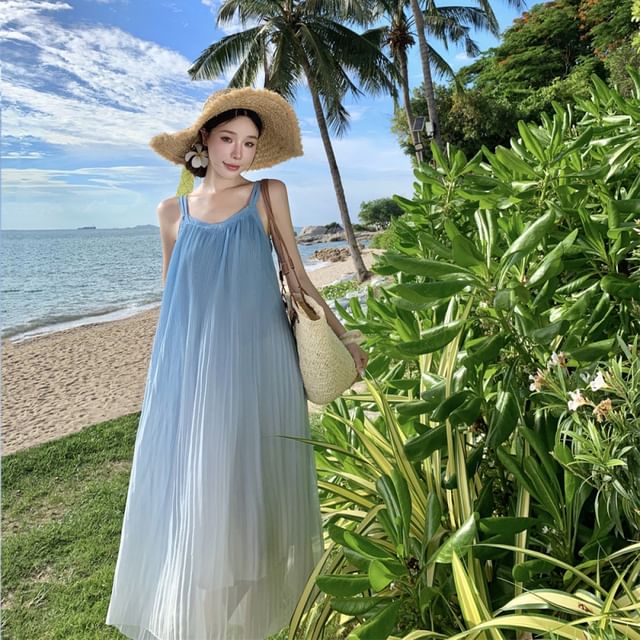 Moanum-Sleeveless Gradient Maxi A-Line Dress
