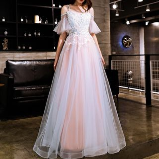 flutter sleeve evening gown
