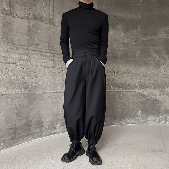 Mid Rise Plain Cropped Baggy Dress Pants