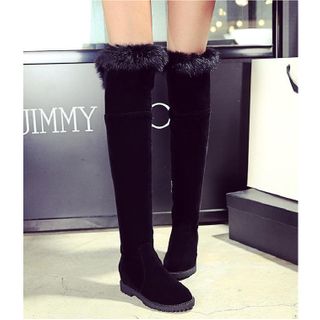 knee high boots with fur trim