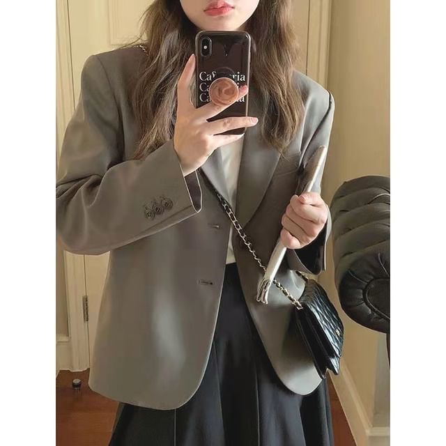 Lewwe-Notch Lapel Plain Single Breasted Blazer