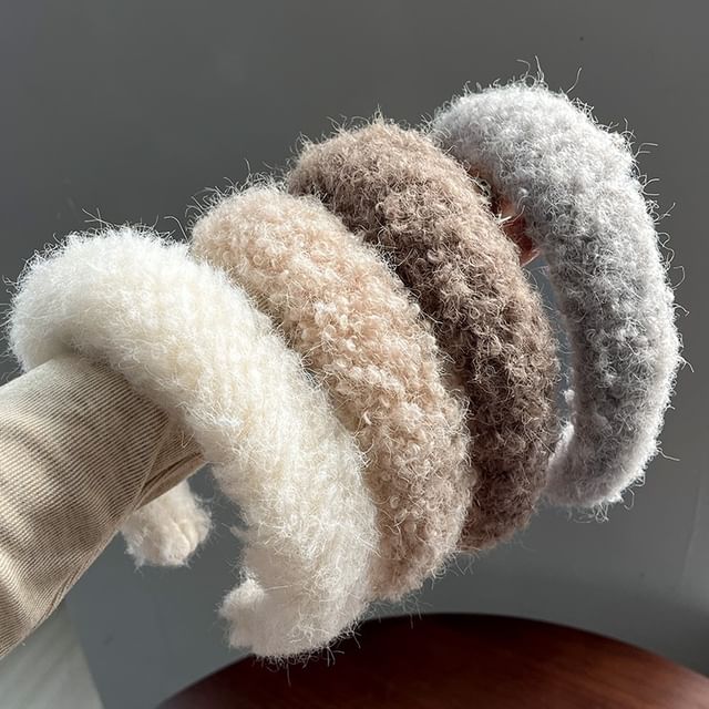 moliveny-Plain Faux Shearling Headband