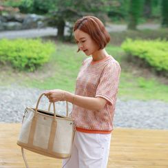 Lemite - Pleather Trim Canvas Tote Lemite - Pleather Trim Canvas Tote