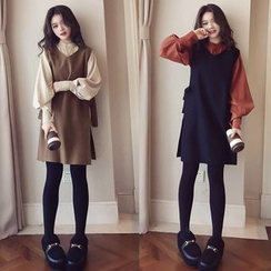 Shimi - Set: Bishop-Sleeve Shirt + Sleeveless Side-Tie Mini Dress Shimi - Set: Bishop-Sleeve Shirt + Sleeveless Side-Tie Mini Dress