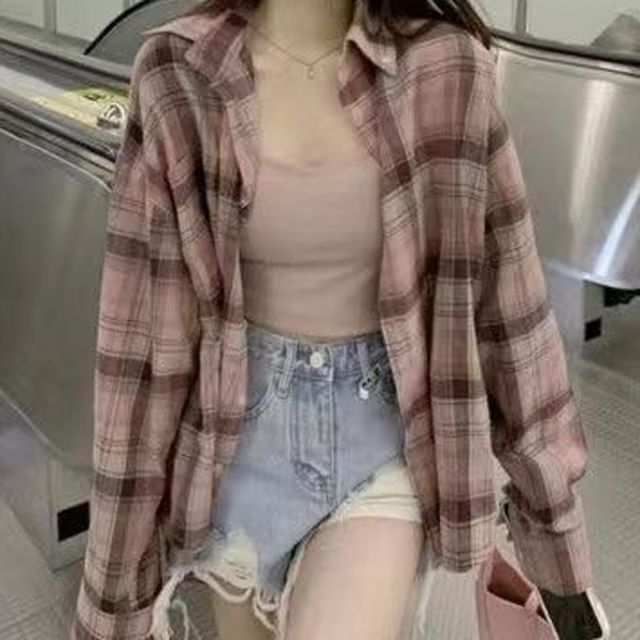 Everose-Long-Sleeve Plaid Shirt