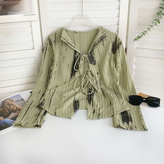 Iasia-V-Neck Tie-Dyed Tie-Front Blouse
