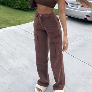High Waist Plain Straight Leg Jeans 