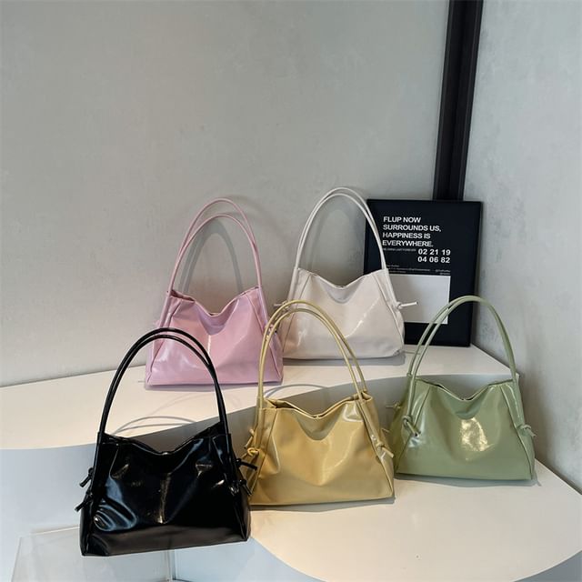 Mulgam-Plain Faux Leather Tote Bag
