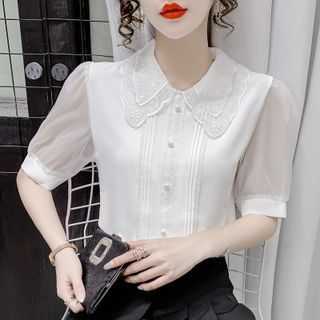 【BAON】24FW★ [BAONHAUS] Pocket Round Collar Cotton JK Woven Cotton 100% Cotton Doll Collar Solid Knotted Short