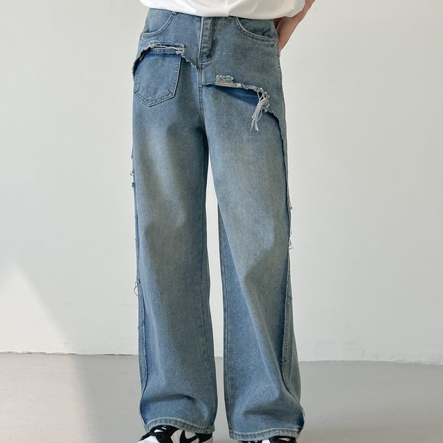 DAZO Studios-Mid Rise Washed Distressed Loose Fit Jeans