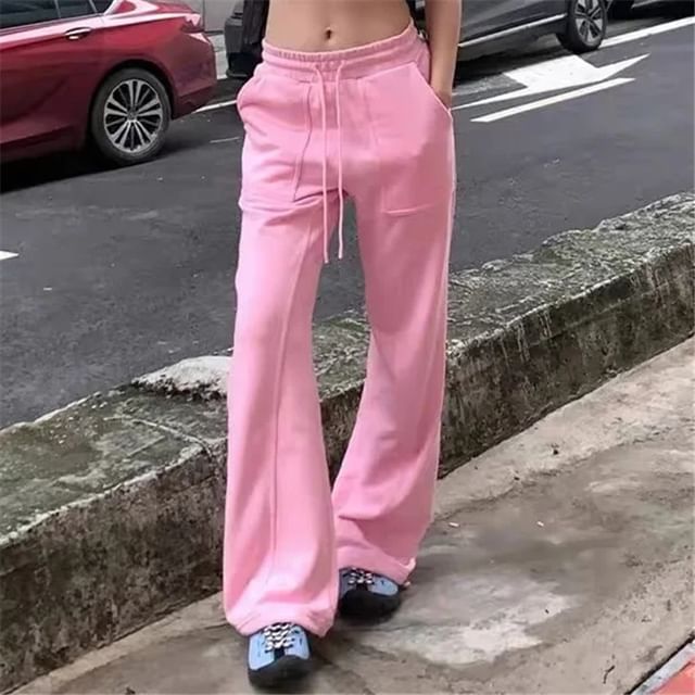 Asiris-Low Waist Plain Straight-Fit Sweatpants