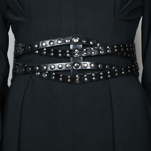 Studded Faux Leather Layered Cincher Belt