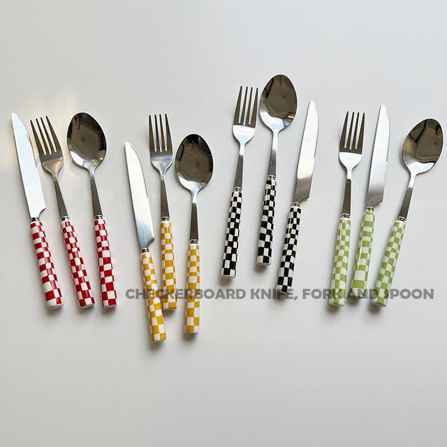 Comveneau Checker Ceramic Handle Stainless Steel Knife / Fork / Spoon