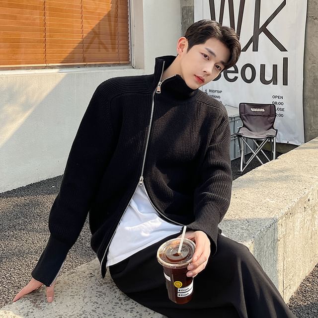 Patow-Turtleneck Plain Zip Slit Sweater