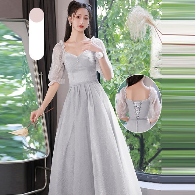 elbow sleeve bridesmaid dress Elbow-Sleeve Plain Midi A-Line Bridesmaid Dress