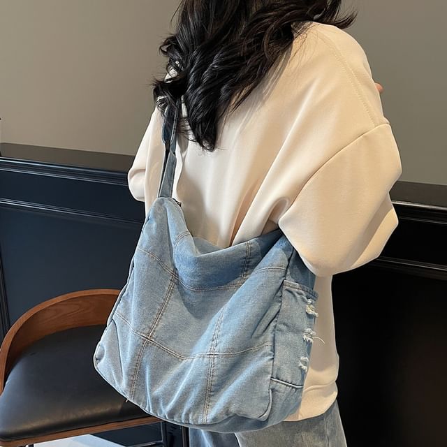 Melois-Denim Distressed Crossbody Bag