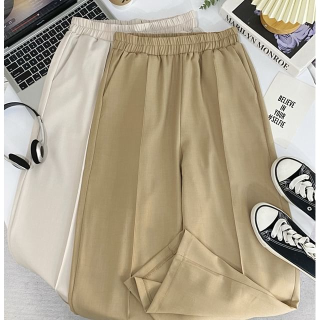 Iasia-High Rise Plain Wide Leg Pants