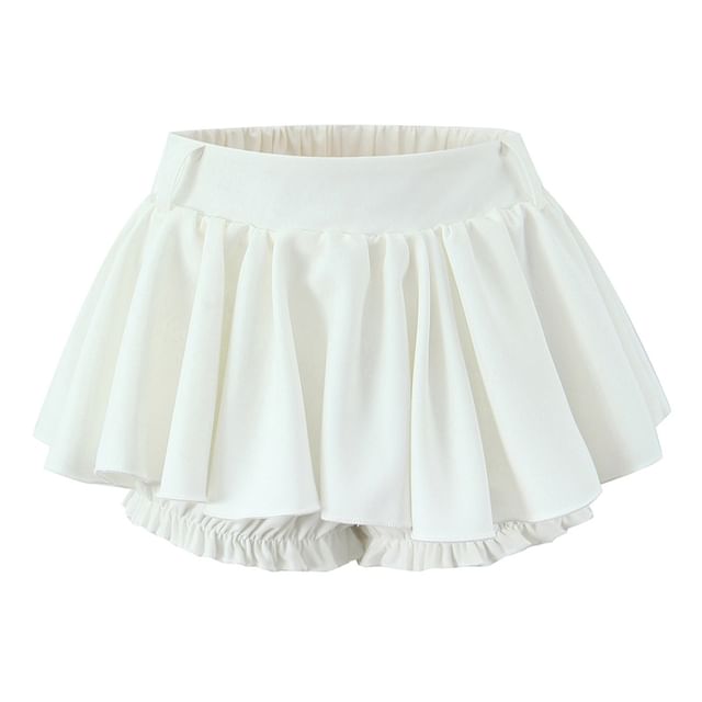 Ulark-Elastic Waist Plain Gathered Mini A-Line Skort