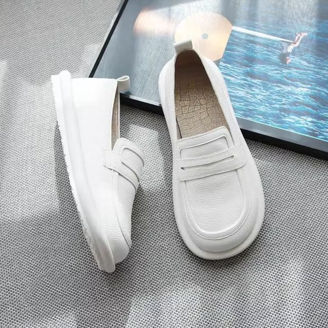 Freesia-Faux Leather Step Down Penny Loafers