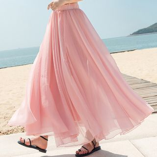 Lewwe-Plain Chiffon Maxi Skirt