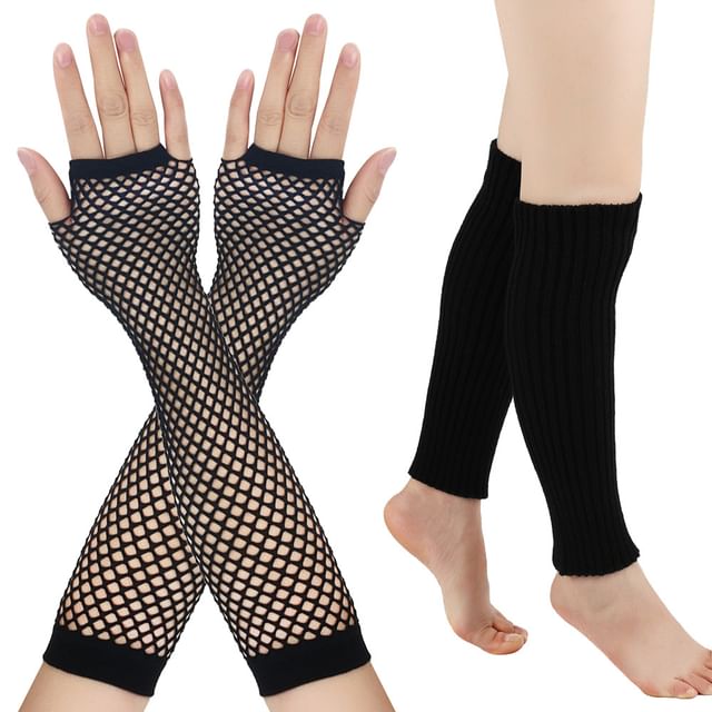 Kinoxslone-Set Fishnet Arm Sleeves Calf Sleeve