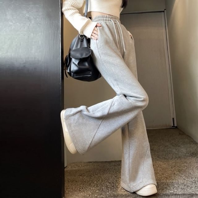 Fabricino - High Waist Plain Wide Leg Pants 