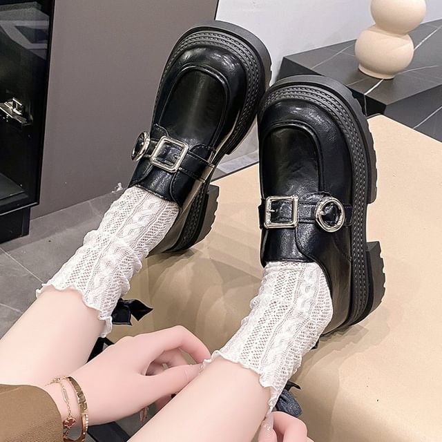 Gordong-Buckled Platform Chunky Heel Loafers