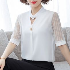 In the Mood - Short-Sleeve Paneled Blouse