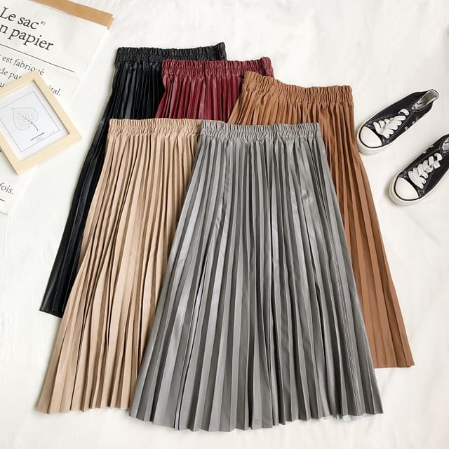 DIYI-High Rise Maxi Pleated Skirt
