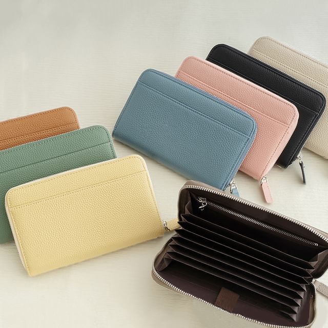 tablarosa-Panel Genuine Leather Zip Long Wallet