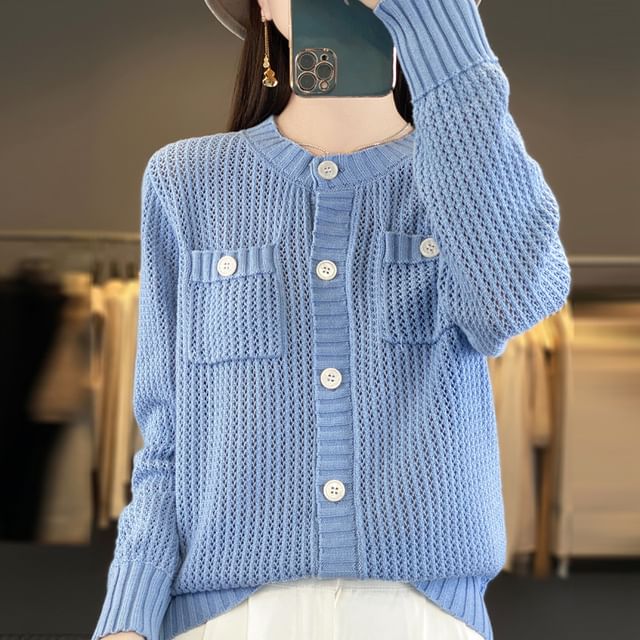 Weelop-Crew Neck Plain Cardigan