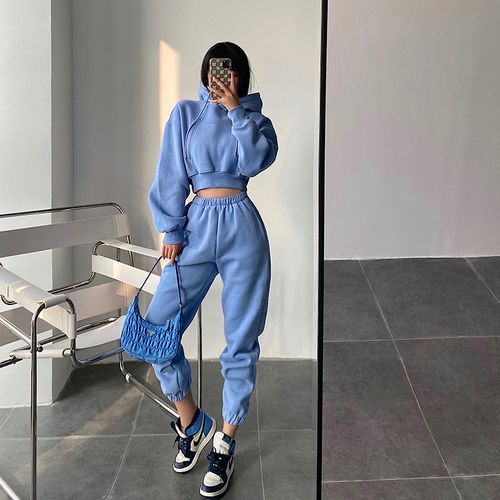 RainGirl - Set: Plain Cropped Hoodie + Sweatpants | YesStyle