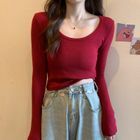 Shinsei LongSleeve Scoop Neck Plain Tee YesStyle