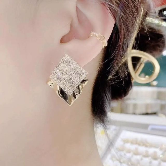 Poppin-Square Rhinestone Alloy Earring