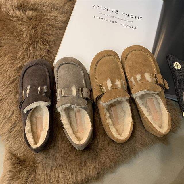 Asterisk-Fleece-Lined Buckled Moccasins