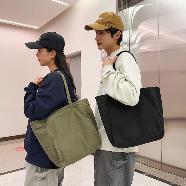 Hikuozy-Plain Canvas Tote Bag