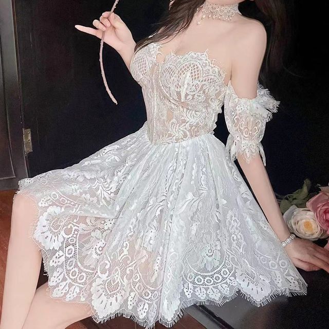 Miusee - Off-Shoulder Lace Mini Corset Dress | YesStyle