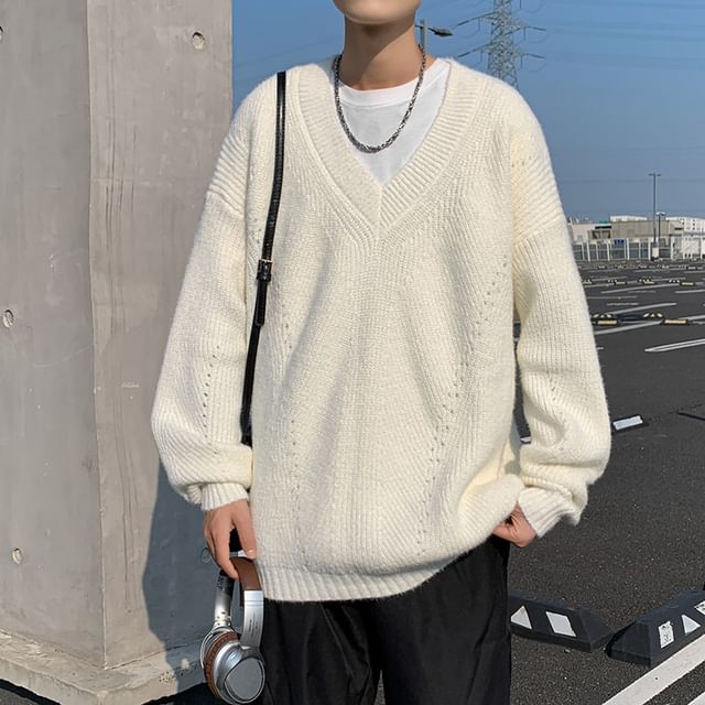 Hushgrain-V-Neck Ribbed Sweater
