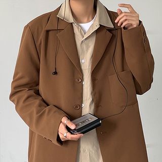 Orungeetun-Long-Sleeve Single Breasted Plain Blazer