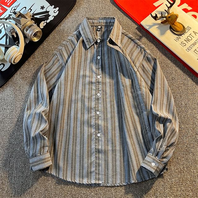 Mimiyox-Long-Sleeve Striped Shirt