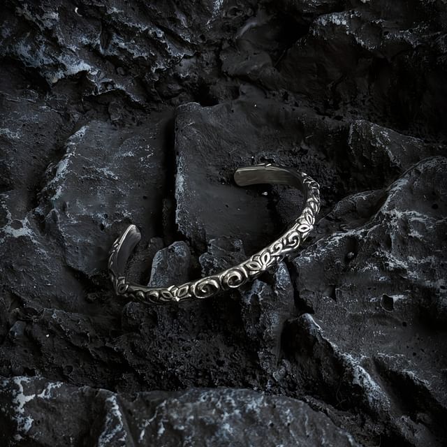 Black Degree-Engraved Open Bangle