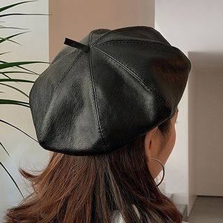 leather beret hat