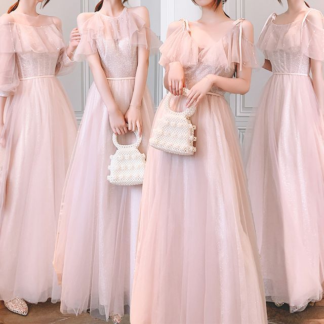 chinese dress ladies Long Off Shoulder Glitter Mesh Wedding Gown main image 0