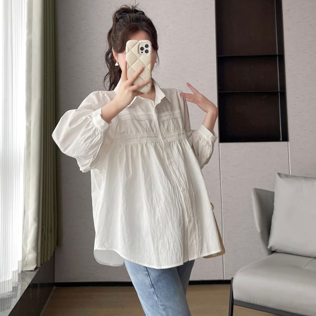 NEUF-Maternity Long-Sleeve Plain Shirt