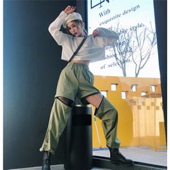 Porstina - Lettering Detachable Harem Pants Porstina - Lettering Detachable Harem Pants
