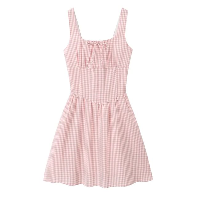 Orange Ace - Sleeveless Square Neck Plaid A-Line Dress | YesStyle