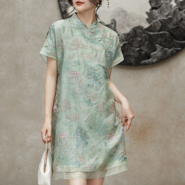 green mini smock dress Petite Khaki Green Marley Mini Smock Dress main image 1
