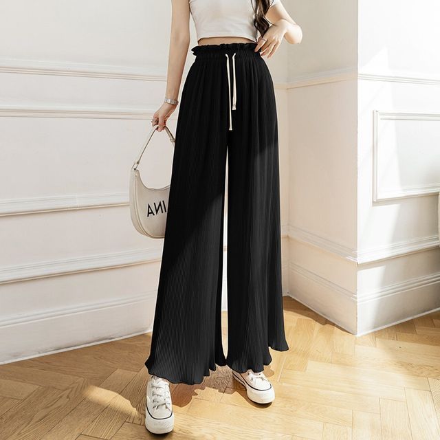 Foramdel High Waist Chiffon Wide Leg Pants Yesstyle