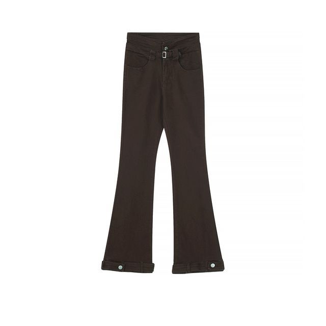 Primo Mid Rise Buckled Plain Bootcut Jeans YesStyle