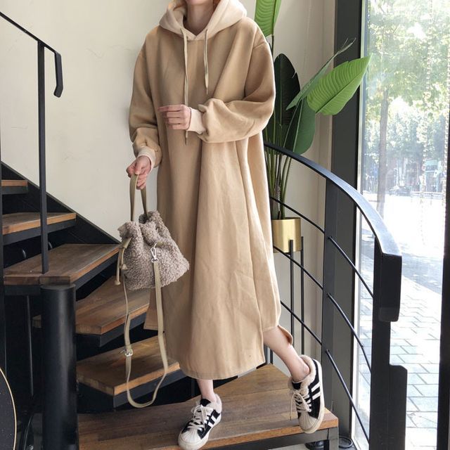 Sienne - Long-Sleeve Two Tone Midi Hoodie Dress | YesStyle Sienne - Long-Sleeve Two Tone Midi Hoodie Dress | YesStyle